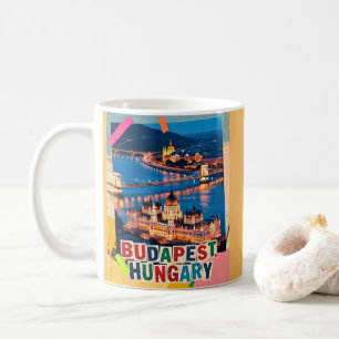 Budapest Ungern Natt Stadspanorama Pop Art Collage Kaffemugg