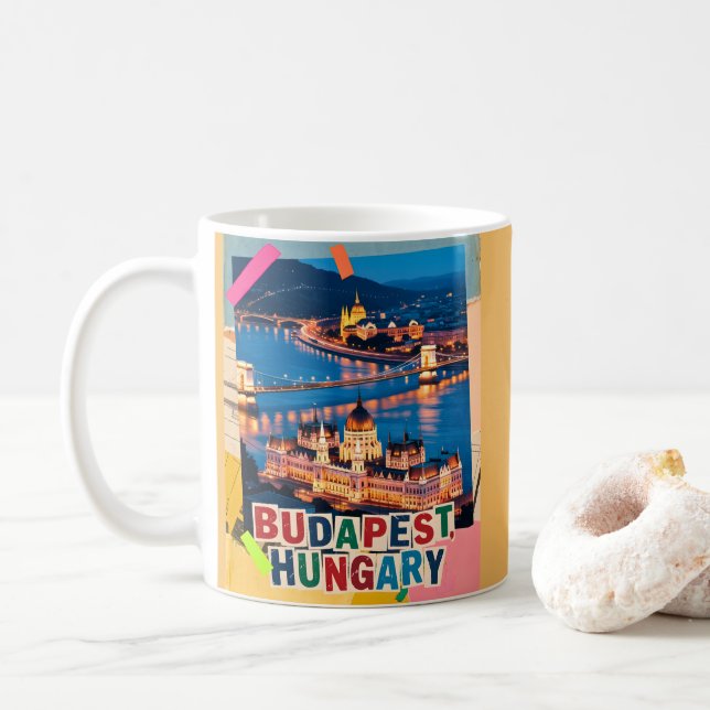 Budapest Ungern Natt Stadspanorama Pop Art Collage Kaffemugg (Med munk)