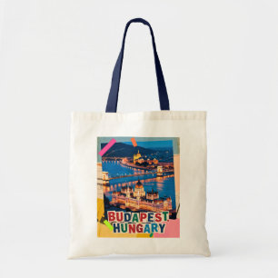 Budapest Ungern Natt Stadspanorama Pop Art Collage Tygkasse