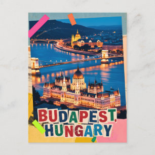 Budapest Ungern Natt Stadspanorama Pop Art Collage Vykort