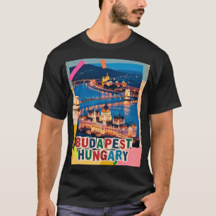 Budapest Ungern Natt Stadspanorama Popkonst Collag T Shirt
