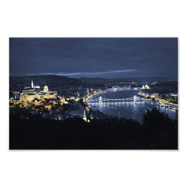 Budapest (Ungern) på nattfoto Skriv ut Fototryck (Framsidan)