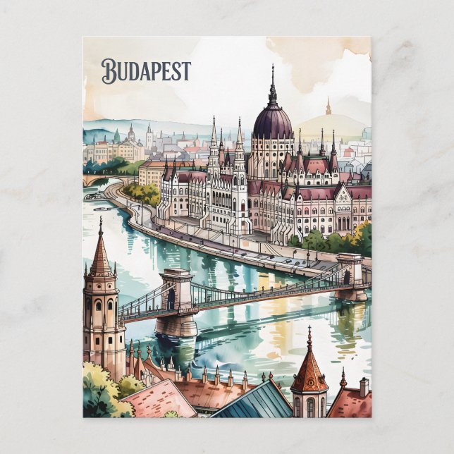 Budapest Ungern Parlamentet Donaufloden Siluett Vykort (Framsida)