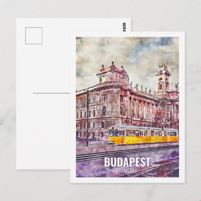 Budapest Ungern Resa Plats Akvarell Vykort (Fram/baksida)