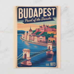 Budapest Ungern Retro Siluett Stadsvy Resa Vykort