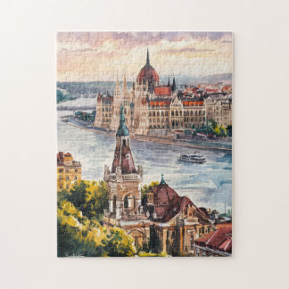 Budapest Ungern Vintage akvarellmålning Pussel