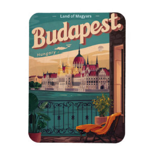 Budapest Ungern vintage balkong vy presenter Magnet