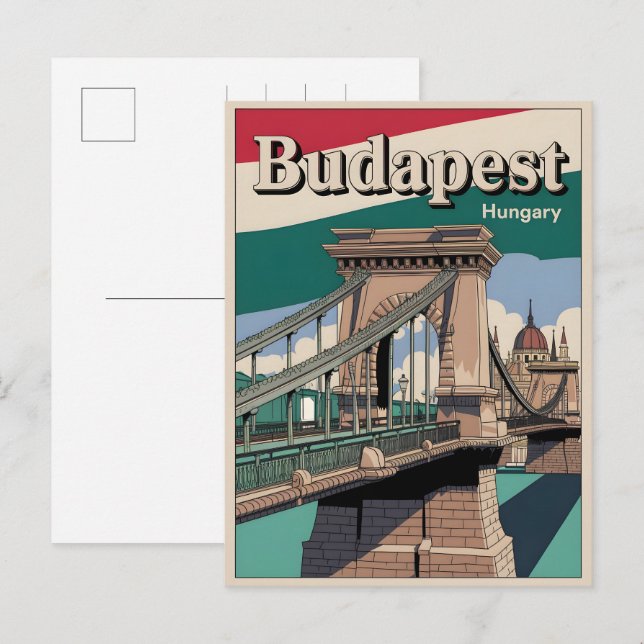 budapest ungern vintage elisabethsbron vykort (Fram/baksida)