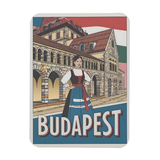 Budapest Ungern vintage lokal kvinna presenter Magnet (Vertikal)