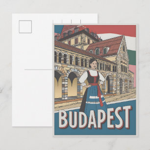 Budapest Ungern vintage lokal kvinna presenter Vykort