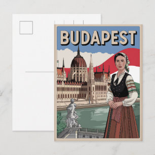 Budapest Ungern vintage lokal kvinna presenter Vykort