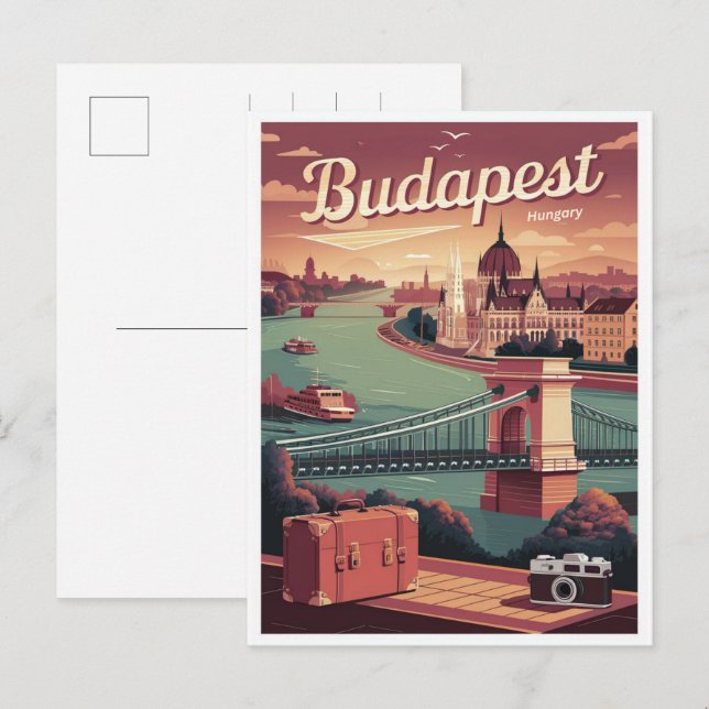 Budapest Ungern vintage lokal kvinna presenter Vykort (Fram/baksida)