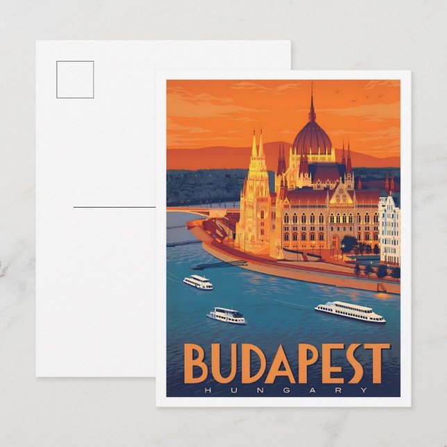 Budapest Ungern Vintage Resa Konst Vykort (Fram/baksida)