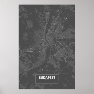 Budapest, Ungern (vit på svart) Poster