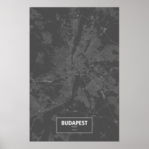 Budapest, Ungern (vit på svart) Poster