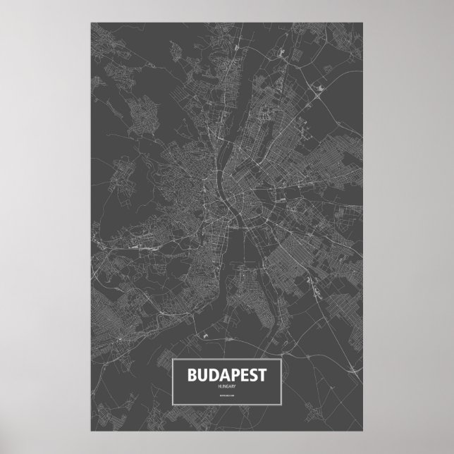 Budapest, Ungern (vit på svart) Poster (Framsidan)
