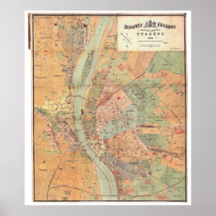 Budapest Ungernkarta från 1884 Poster