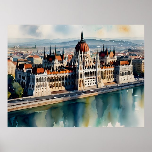 Budapest vattenfärgsart poster (Framsidan)