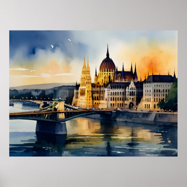 Budapest vattenfärgsart poster (Framsidan)