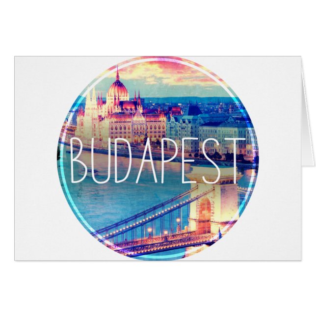 Budapest-vintage, cirkel hälsningskort (Framsidan Horizontal)