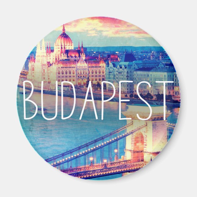 Budapest-vintage, cirkel magnet (Framsidan)