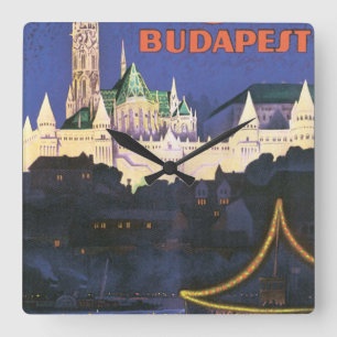 Budapest vintage resoraffisch fyrkantig klocka