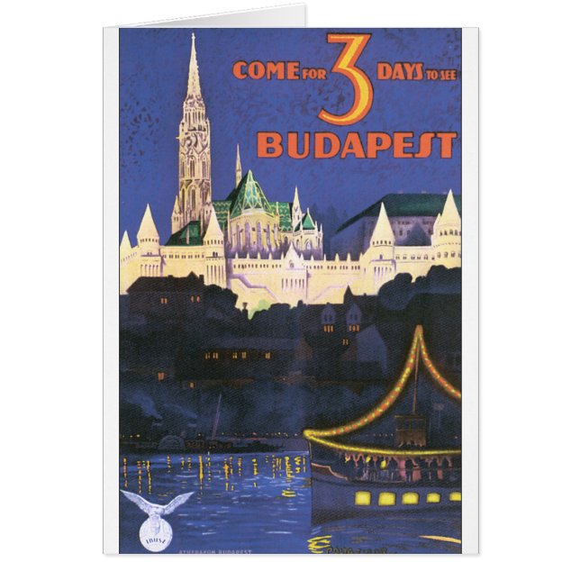 Budapest vintage resoraffisch hälsningskort (Framsidan)