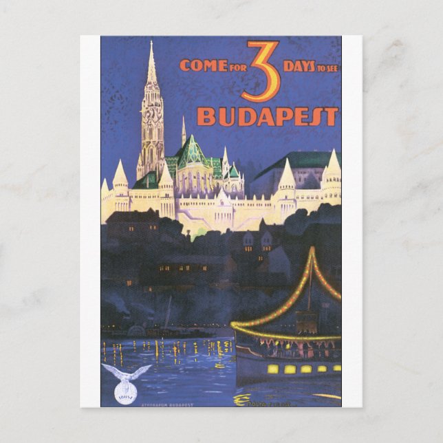 Budapest vintage resoraffisch vykort (Framsida)