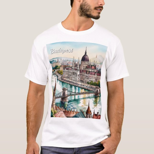 Budapests Ungerns parlament Donaufloden Siluett T Shirt (Framsida)