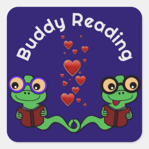 Budddy Reading Bookworms Fyrkantigt Klistermärke