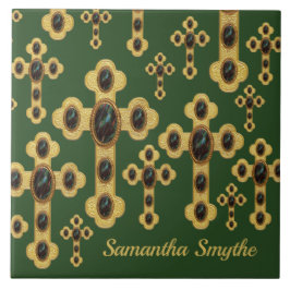 Budded Kor med sex Faux Bloodstones - Kakelplatta