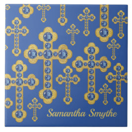 Budded Kor med tolv Faux Sapphires - Kakelplatta