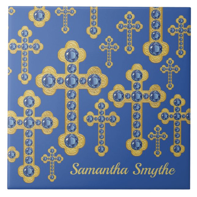 Budded Kor med tolv Faux Sapphires - Kakelplatta (Framsidan)