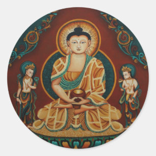 Buddha Amitabha med Bodhisattvas Runt Klistermärke