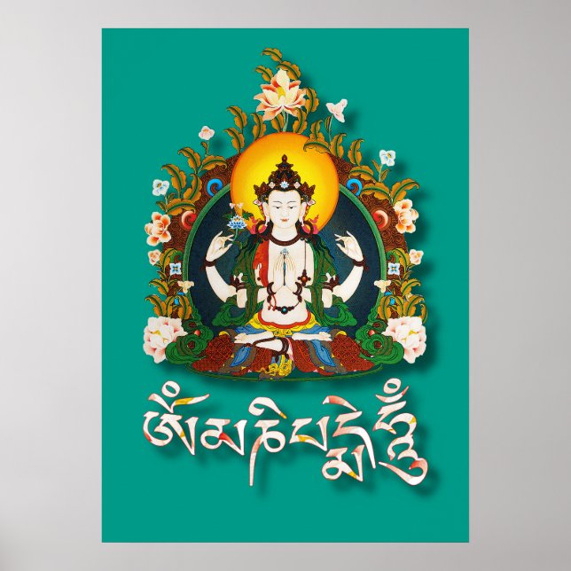 Buddha Amitabha Om Mani Padme Hum Tibetan Poster (Framsidan)