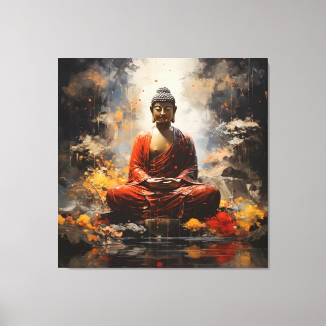 Buddha Andlig Art som belyser jorden Canvastryck (Framsida)