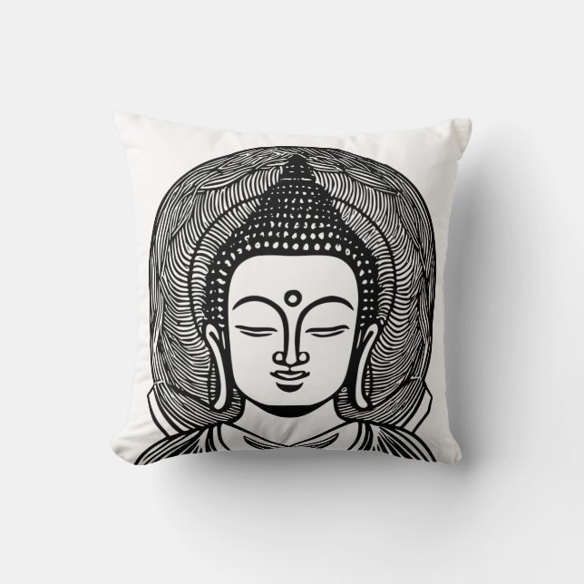 Buddha Ansikte Black och White Zen Kudde (Framsida)