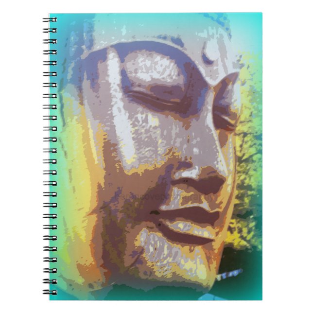 Buddha ansikte grönt anteckningsbok med spiral (Framsidan)