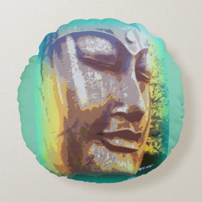 Buddha ansikte grönt rund kudde (Framsidan)