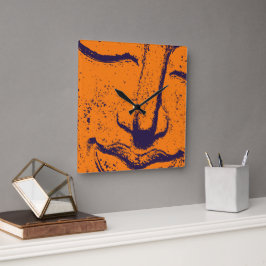 Buddha Ansikte Zen Harmony Buddhaur Orange Fyrkantig Klocka