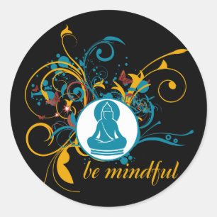 Buddha är Mindful Runt Klistermärke