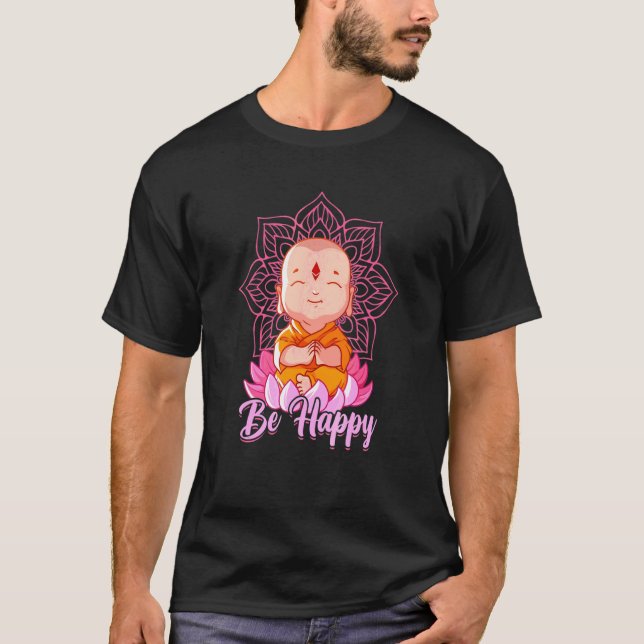 Buddha be Lycklig Technique Buddha Meditation T Shirt (Framsida)
