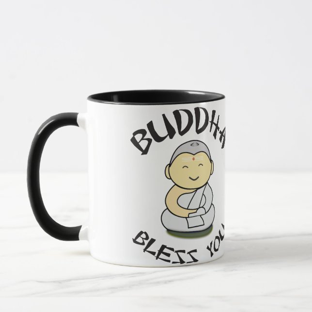 Buddha Bless You - Cute Lycklig Buddha Mugg (Vänster)