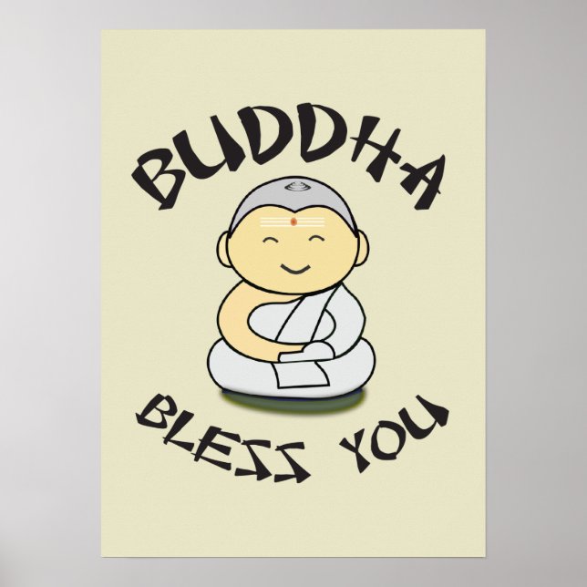 Buddha Bless You - Cute Lycklig Buddha Poster (Framsidan)