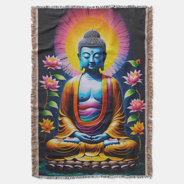 Buddha - Blommande Mindfulness Filt (Framsidan Vertikal)