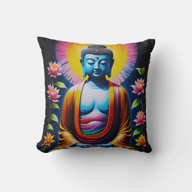 Buddha - Blommande Mindfulness Kudde (Framsida)