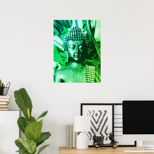 Buddha Bright Green Ombre Meditation Zen Art Poster (Hemmakontoret)