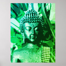 Buddha Bright Green Ombre Meditation Zen Art Poster