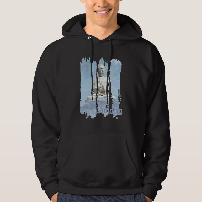Buddha Buddhism Mode Kvinnor Män Meditation Blå Hoodie (Framsida)