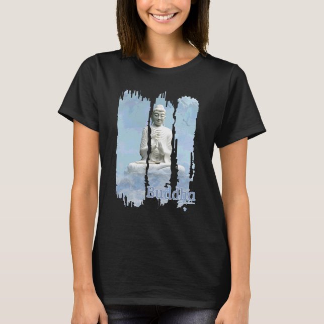 Buddha Buddhism Mode Kvinnor Män Meditation Blå T Shirt (Framsida)